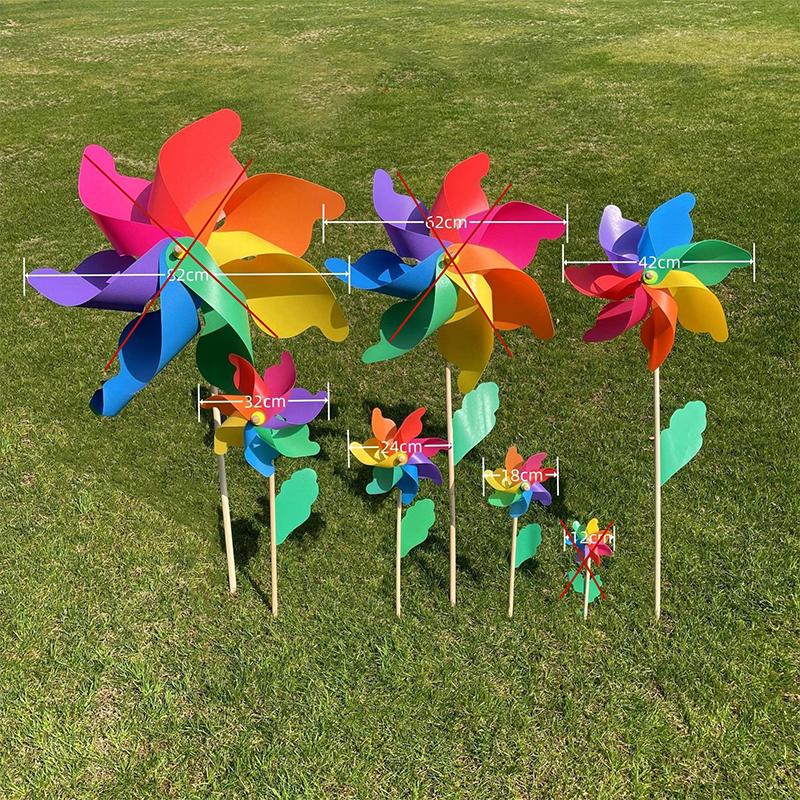 1 Piece 14/18/24/32Cm Wooden Pole Seven Leaf Colorful Diy Windmill Garden Yard Party Outdoor Wind Spinner Ornament Kids Toys