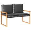 Vidaxl Garden Bench with Cushion, Black, Poly Rattan and Acacia