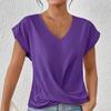 Women's Solid Color V-neck T-shirt Elegant Short-sleeved Blouse Spring and Summer Casual Women's Clothing