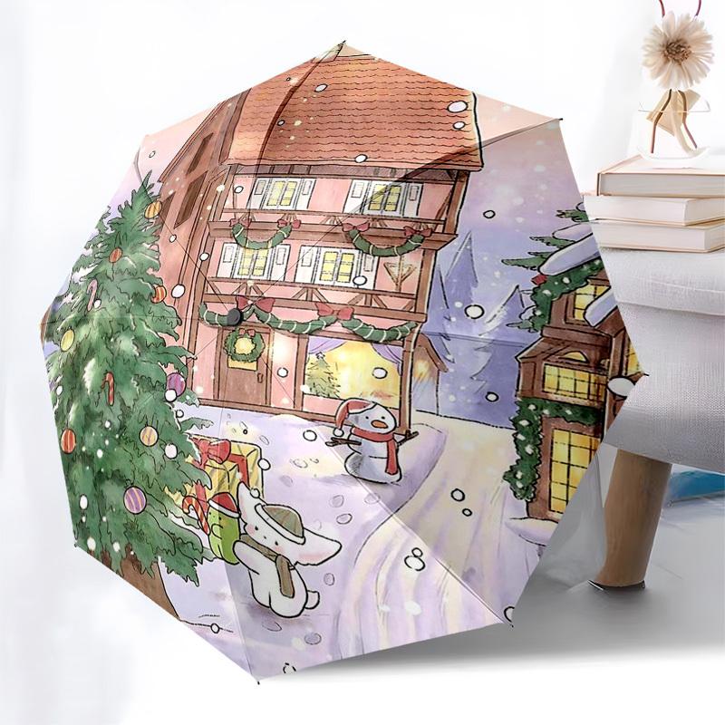 

1pc Christmas Snowman Outdoor Umbrella, Automatic Opening & Closing, Portable 3-Fold Design with 8-Bone Iron Frame, Festive Gift for Fans, Travelers,