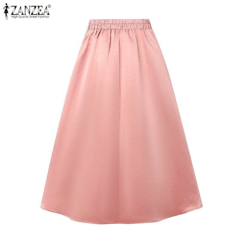 ZANZEA Womens Casual High Waist Summer Elastic Waist A-Line Skirts