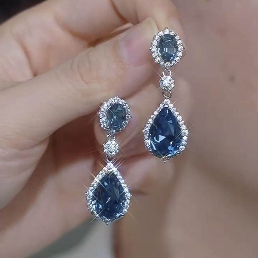 Korean Version Blue Fashionable Earrings with Personality and Feminine Temperament, Super Fairy Long Earrings, Studs, Earrings, Retro Style