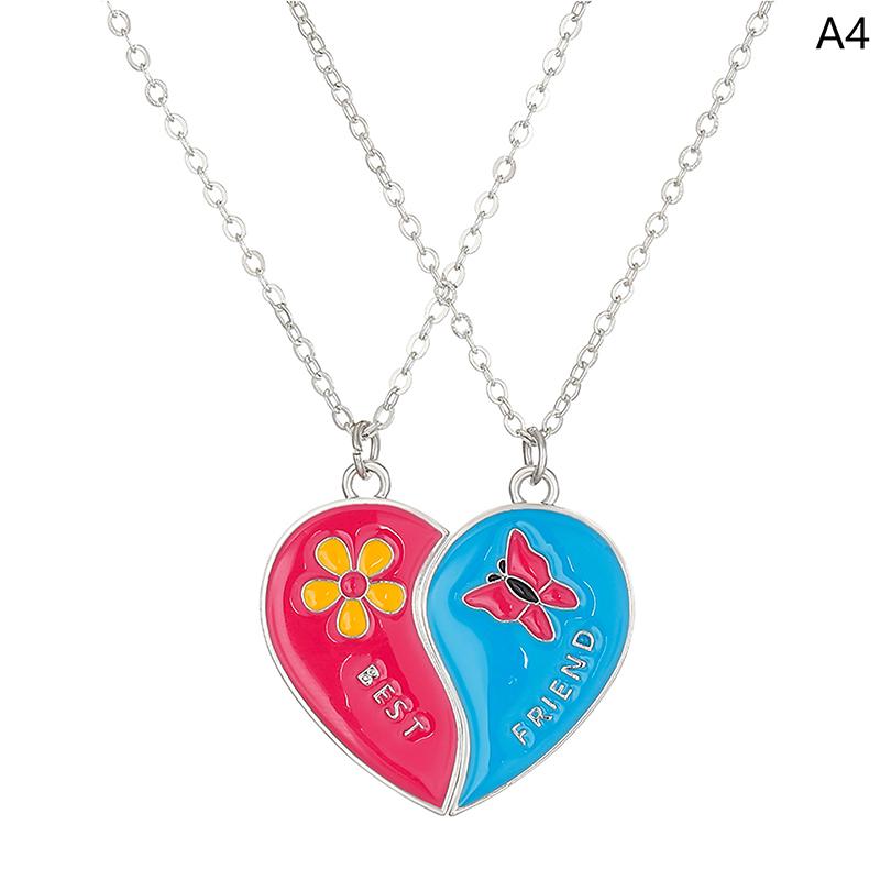 2Pcs Ins Style Heart Rainbow Stitching Necklace  Pendant Alloy Clavicle Chain For Children Best Friend Jewelry Gifts