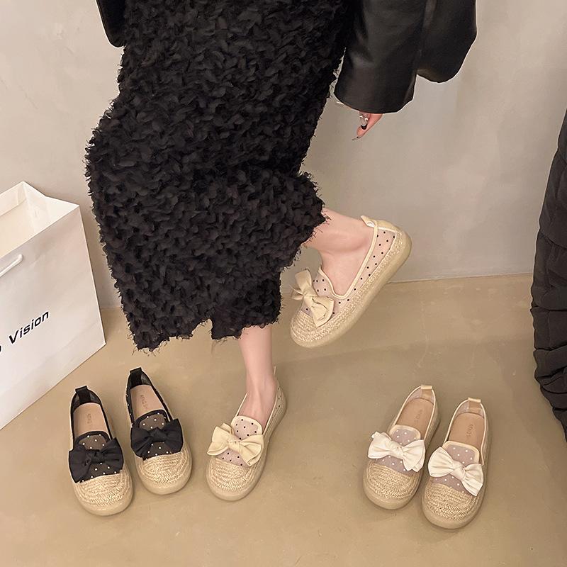 Evening Wind Single Shoes Women's 2025 New Spring and Summer One-pedal Loafer Fisherman Shoes Thick-soled Breathable Mesh Doudou Shoes