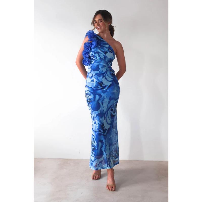 

Летний стиль, Приталенное, Без рукавов, Трехмерное цветочное сексуальное платье XL синий