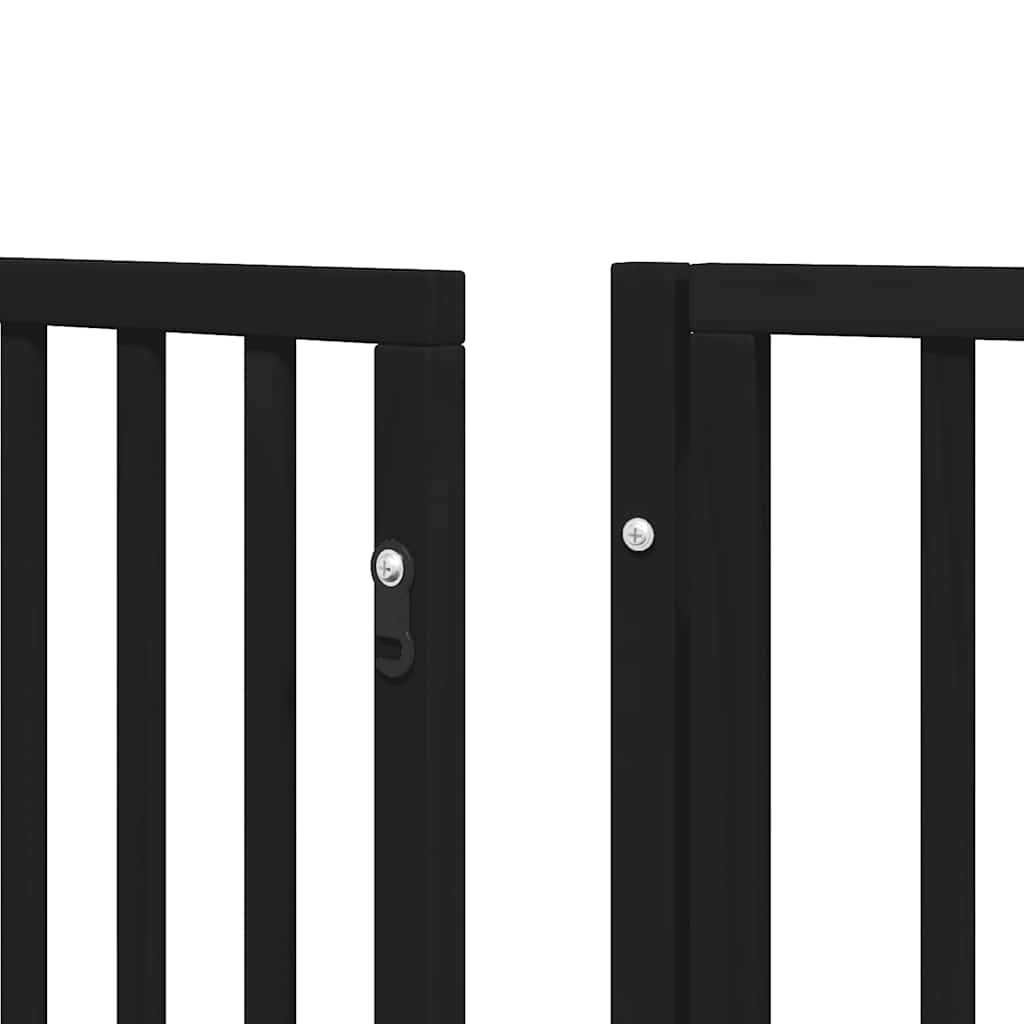 9 Piece Foldable Dog Gate with Door Black 450 cm Poplar Wood