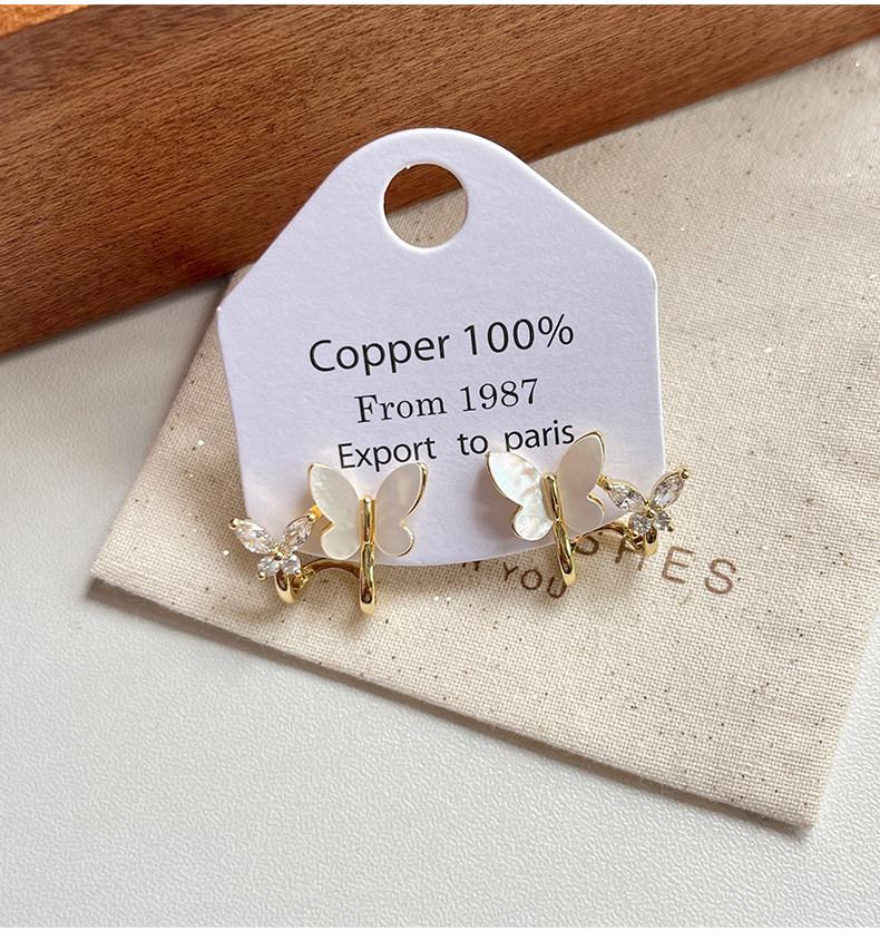 Elegant Mother-of-Pearl Butterfly Zirconia Stud Earrings – Trendy and Versatile High-End Ear Jewelry for Women