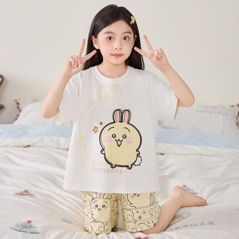 Girls Cotton Pajama Set Short Sleeve Cartoon Print Sleepwear Kids 8 Years