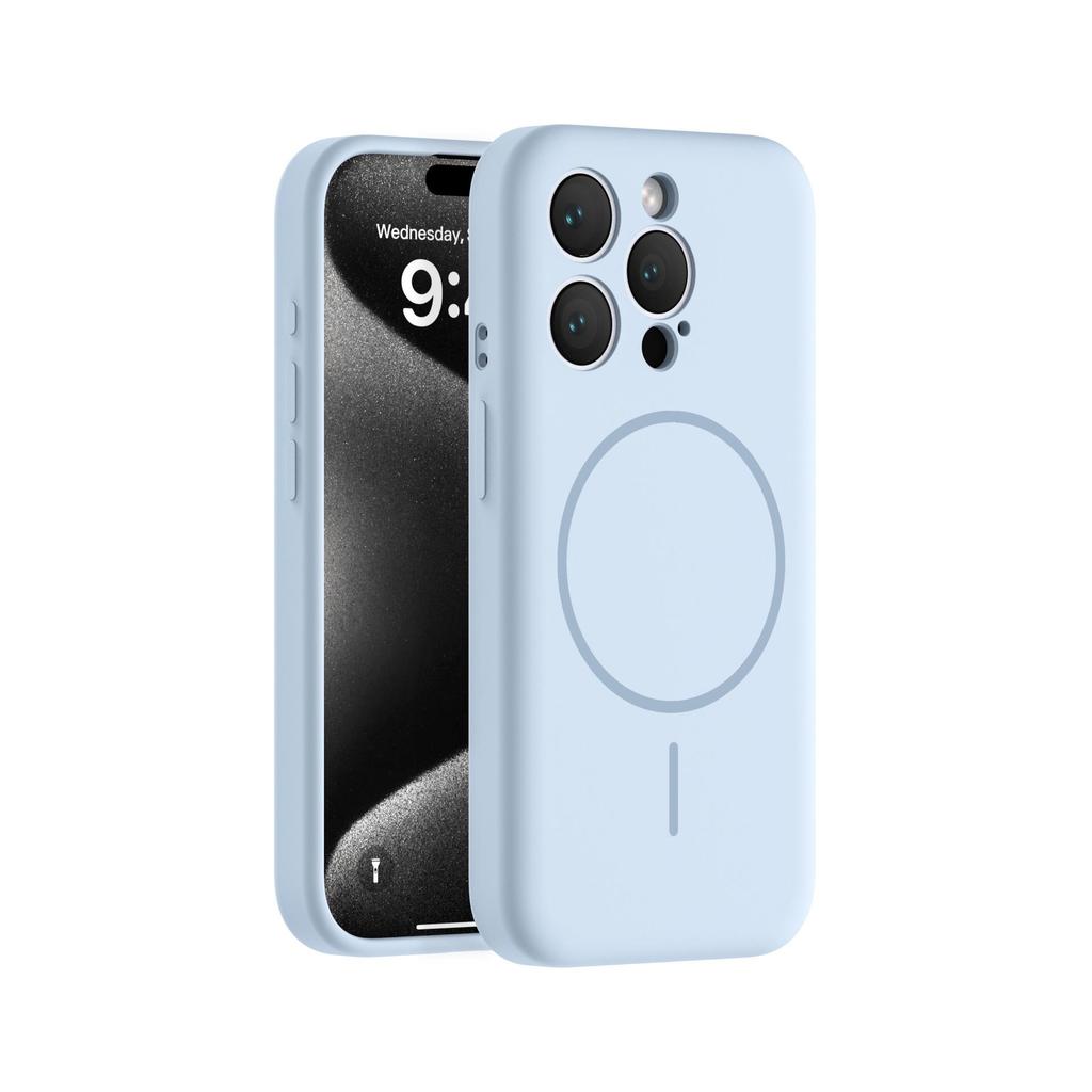 Custodia Magnetica in Silicone a 16 Pulsanti per iPhone 15 Pro Max con Design Lenti a Filo