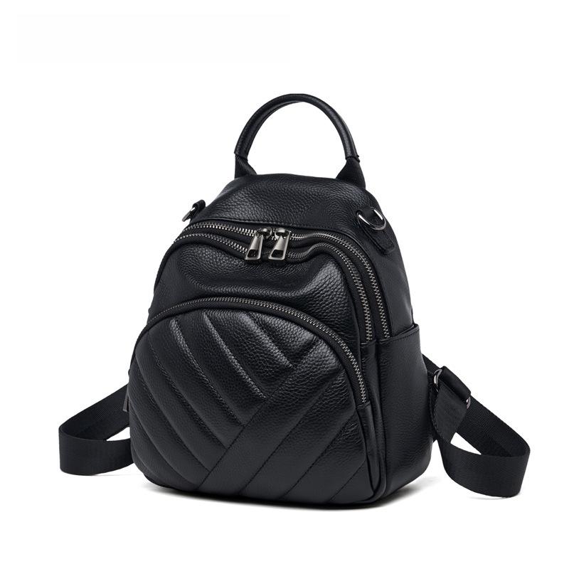 

Однотонный, простой и высококачественный кожаный рюкзак для женщин, модный для поездок на работу, дорожный рюкзак из высококачественной кожи 22*7*25CM чёрный