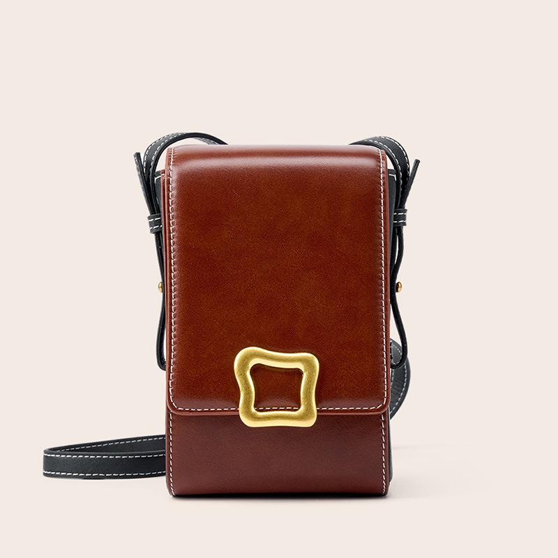 Mini Square Bag Messenger Bag New Cowhide Women's Bag Versatile Mobile Phone Bag Premium Bag