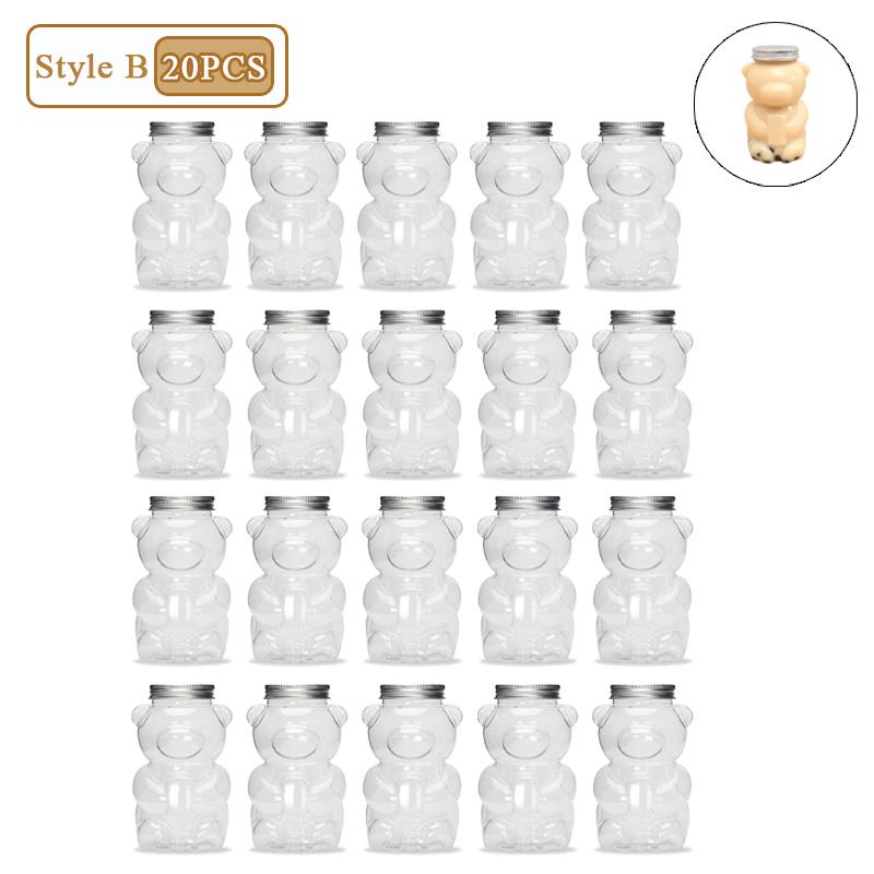1-20PCS 500ml Cute Bear Milk Tea Bottle Disposable PET Transparent Juice Bottle Cartoon Bear Portable Juice Yogurt Bottle