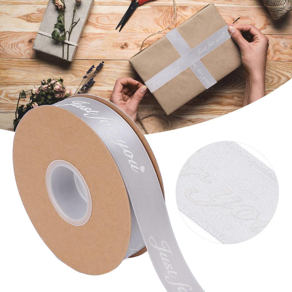 2.5cm Satin Ribbon Roll 45yd Printing Just for You Polyester for DIY Wedding Decoration Birthday Cake PackingSilver Gray