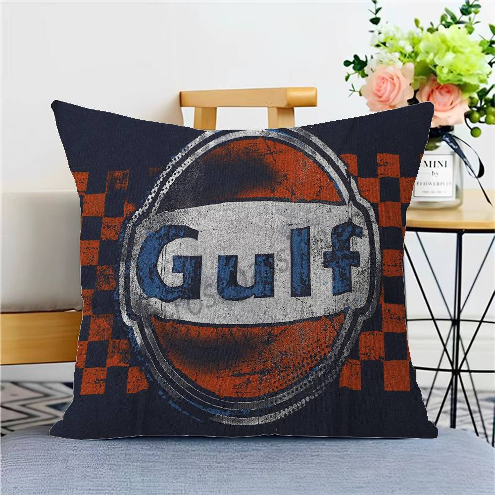 G-Gulf Racing Car Logo Pillow Covers Cartoon Sofa Decorative Home Double-sided Printing Short Plush Cute Cushion Cover