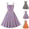 Damen Ärmelloses Vintage-Kleid mit Blumenmuster und Bindebändern