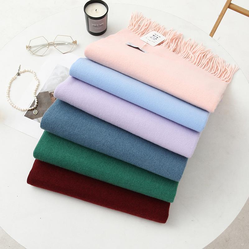 Wool Cashmere Feel Scarf Autumn and Winter Versatile Solid Color Scarf Women's Winter High End Imitation Cashmere Scarf