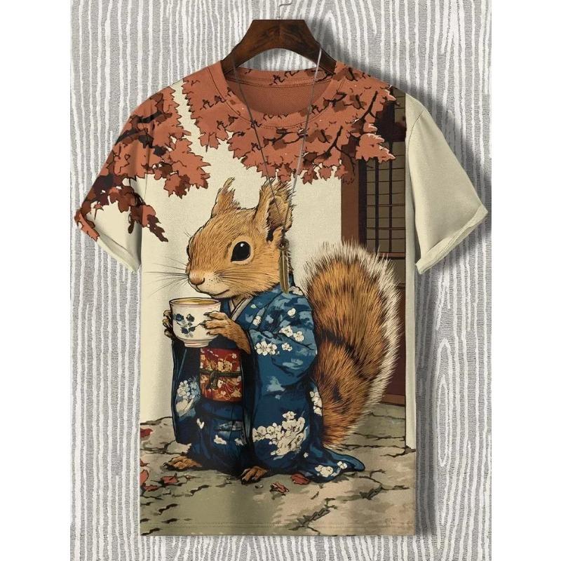 Men's Animal Funny Cat Printed T Shirt Short Sleeve Tees Tops 3D Print O-Neck Shirts Party Summer Casual Men's Clothing Apparel