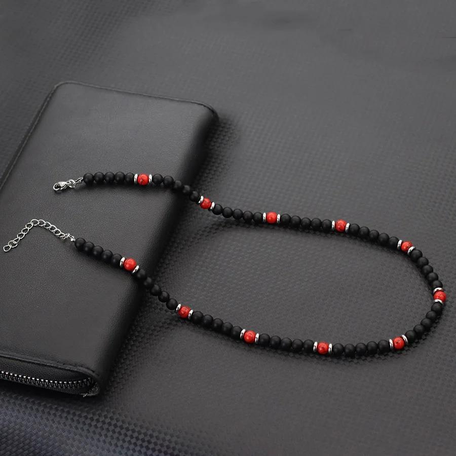 Mode Herr Choker Halsband 19 Tum Rostfritt Stål Spänne 6mm Naturlig Pärlhalsband Tigeröga Lavapärlor Kort Krage Gåva Till Honom