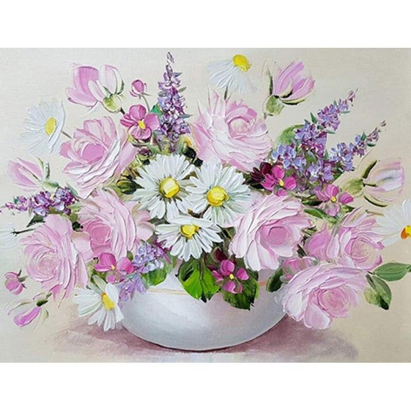 5D DIY Diamantmaleri Daisy Diamantbroderi Blomsterlandskap Korssting Hel Rund Drill Hjemmeinnredning Manuell Kunstgave