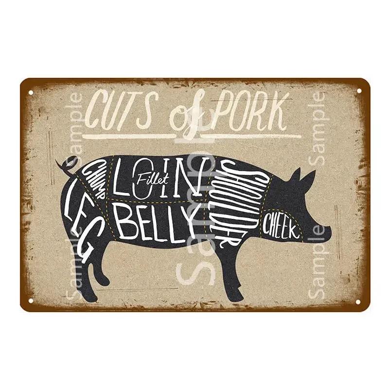 

Свіжа Свинина Схема Розрубу Металеві Знаки Колекція М яса Бляшані Знаки Ретро Живопис Настінна Табличка Кухня Ресторан Домашній Декор Мурал 20x30cm（7.8x11.8inch）
