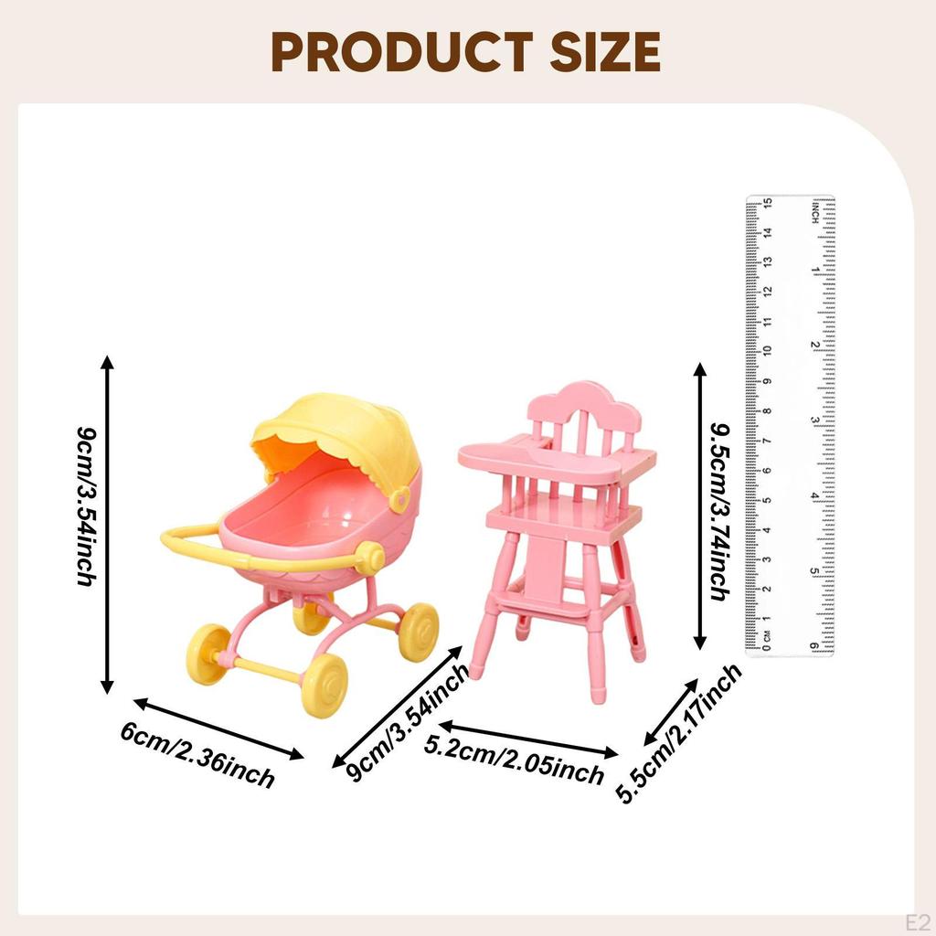 1/12 Highchair and Mini High Chair Toy Imaginative Photo Prop Dollhouse Furniture for Handcraft Life