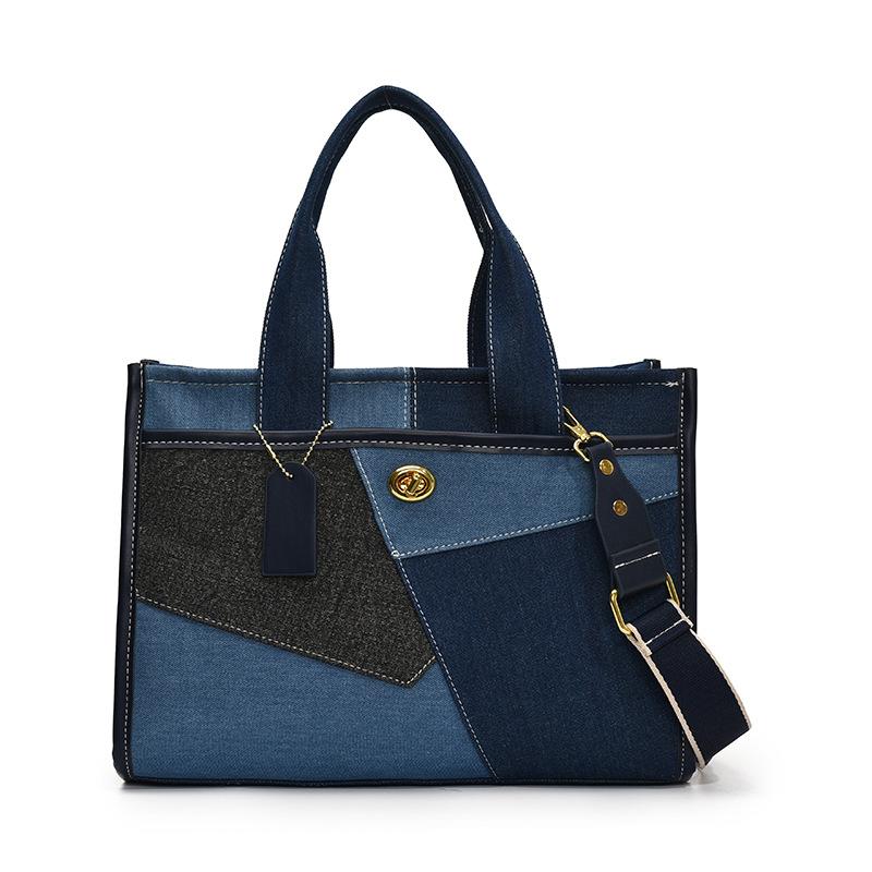 Denim Handbag Bag Women's New Fashion Contrasting Color Splicing Shoulder Messenger Bag Commuter Casual Tote Bag