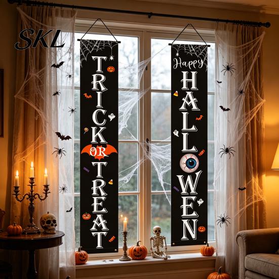 Decorative Party Accessory Halloween Porch Sign Banner, Pumpkin Ghost Awning Hanging Wall Indoor Decoration Door Decoration, Front Wreath Banner Yard