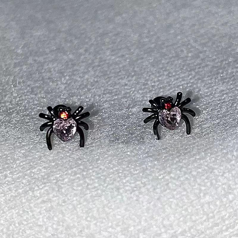 Halloween Gothic Retro Punk Spider Zircon Stud Earrings for Women Fashion Design Black Zircon Earrings Party Jewelry Wholesale