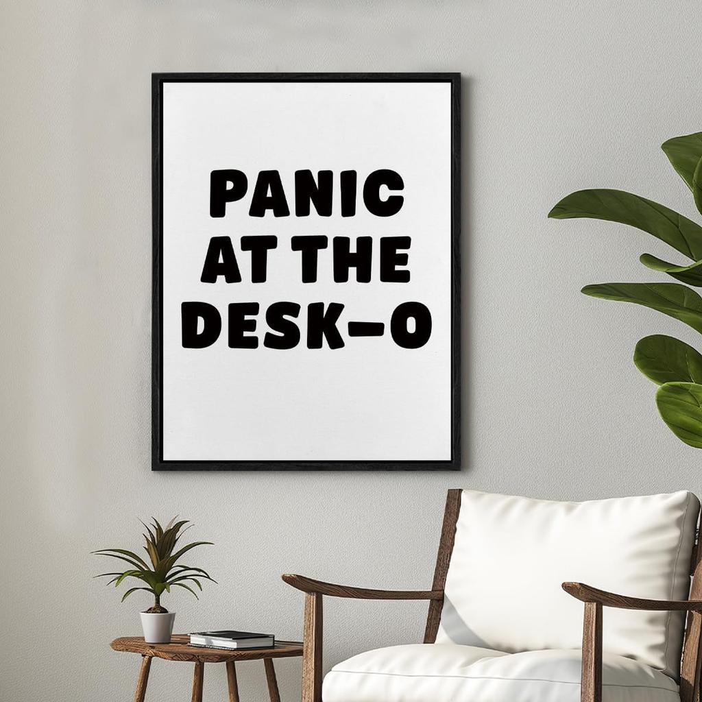 Funny Office Framed Canvas Wall Art Panic at the Desk-O Poster Print Wall Decor Mental Health Minimalist Painting Home Office Bedroom Decoration