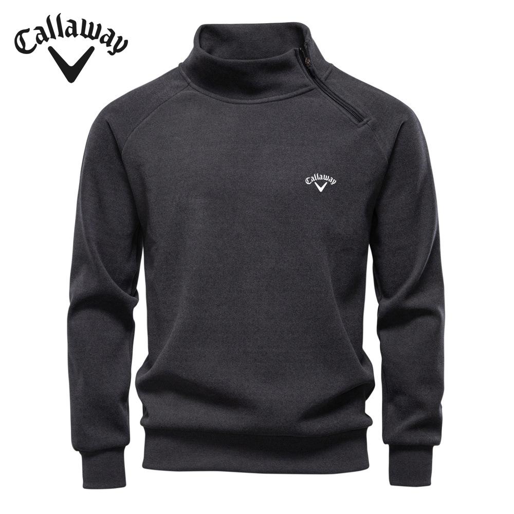 Callaway 2025 Autumn/Winter Embroidery External Slant Zipper and Velvet Thick Hoodie Stand Up Collar Trendy Men's Top Coat S