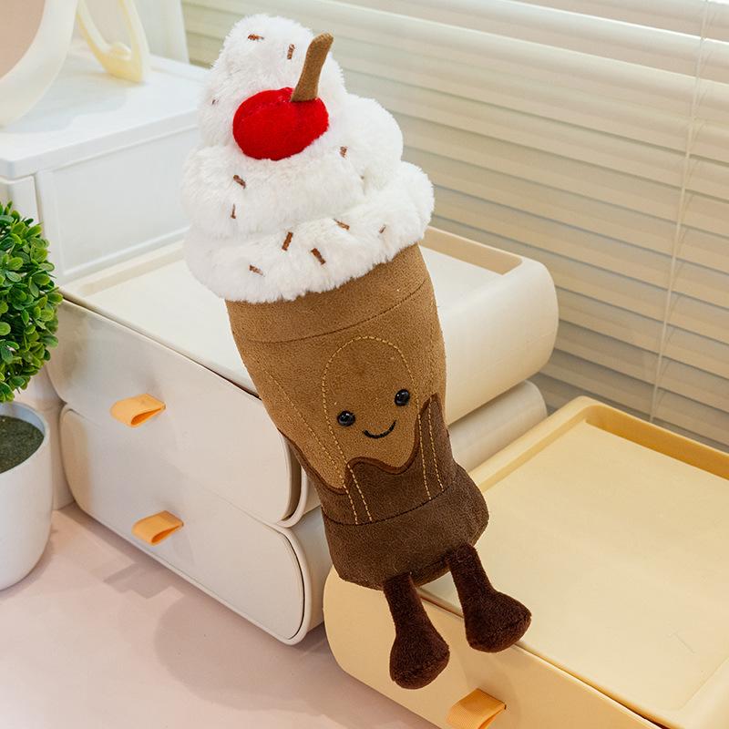 Cartoon Simulation Chocolate Ice Cream Doll Ice Cream Milk Tea Plush Toy Doll Ice Cream Ornament Decoration