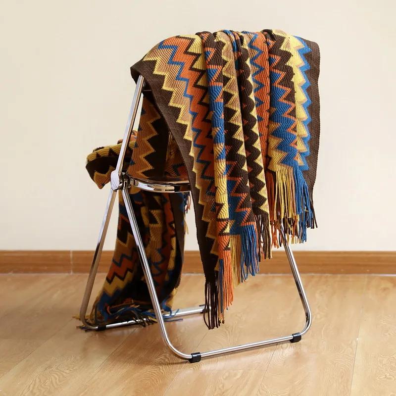 Boho Woven Rust Red Throw Blanket With Tassels Soft Lightweight Plaid Blanket For Couch Bed Sofa Decorative Knitted Soft Blanket