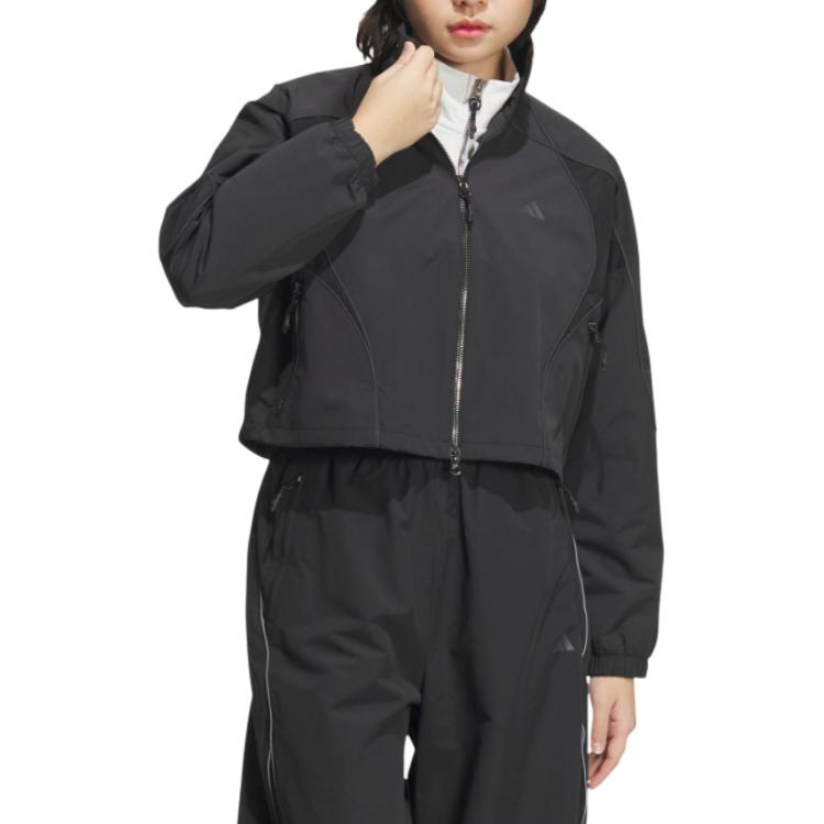 adidas Piping Woven Sports Casual Comfortable Long Sleeve Jacket Women Jacket Black Dark-Gray JJ1078
