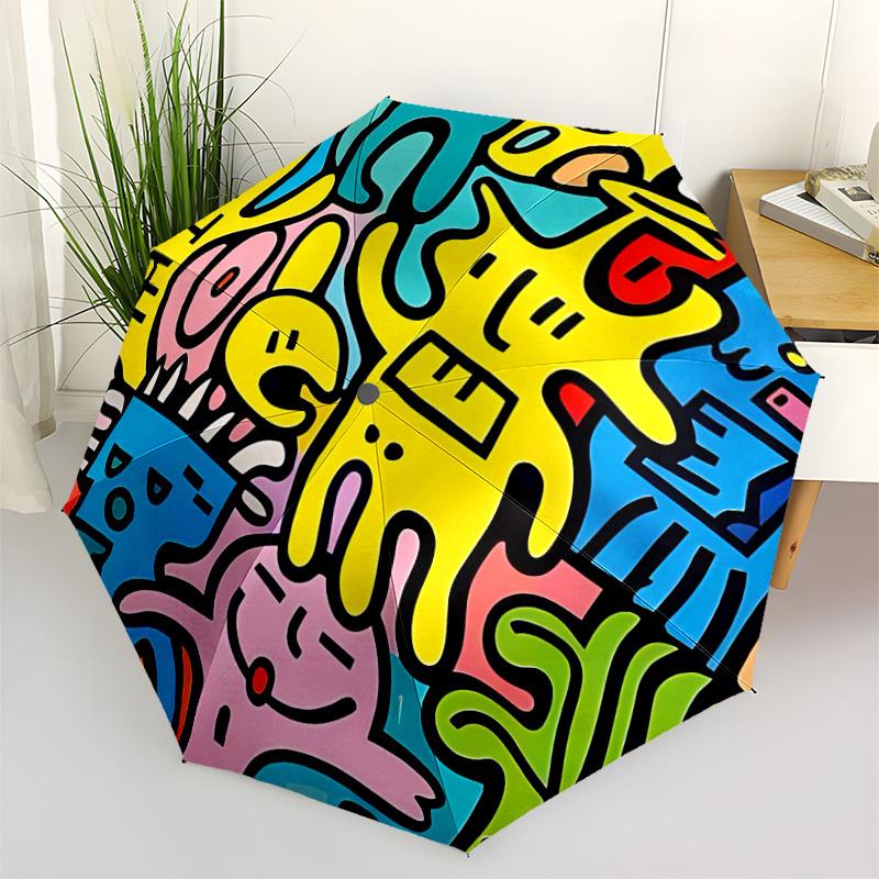1pc Graffiti Art Auto Open/close, All-Season Portable Folding Umbrella for Women & Men, Travel, Everyday, Formal Events - Compact Luxury Parasol, Outd