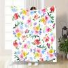 Watercolor Floral Flannel Throw, Vibrant Rose Peony Design Soft for Sofa Use, Perfect Spring Summer Gift for Anyone