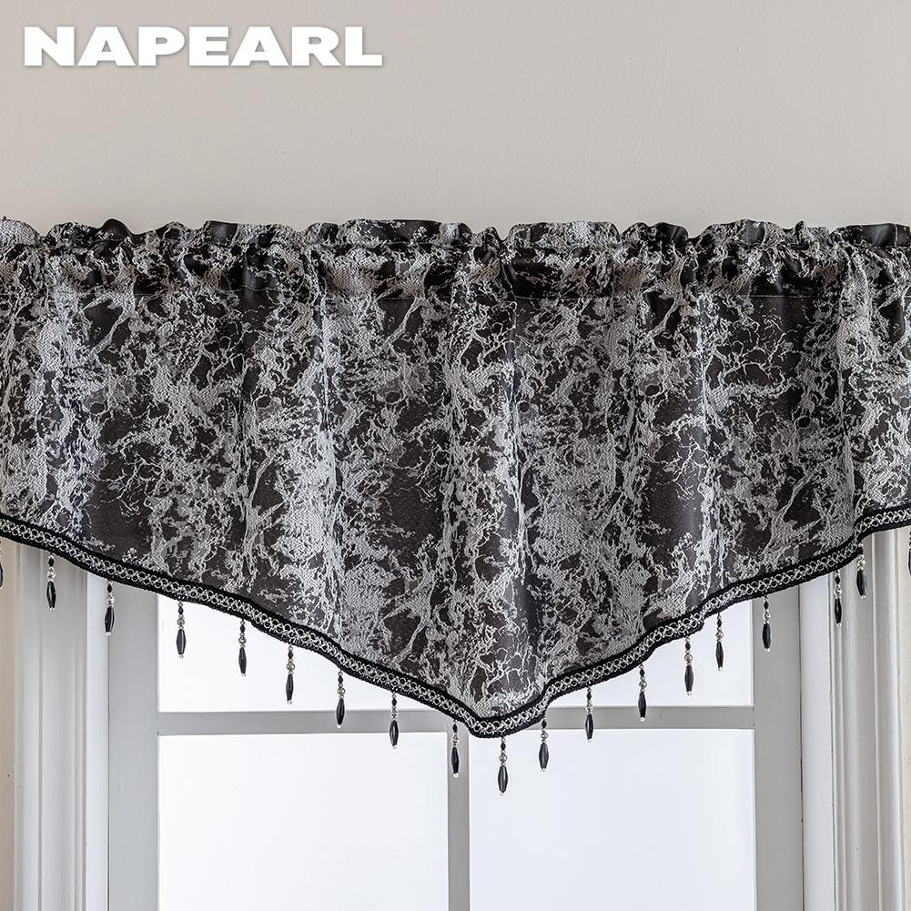 1PC NAPEARL Vintage Luxury Bead String Decorative Valance Jacquard Short Window Valance for Living Room Bedroom Home Decor