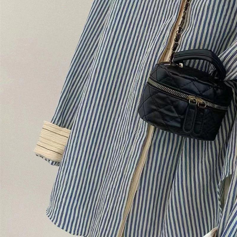 Spring and Autumn New Striped Fake Two-piece Shirt for Women Korean High-end Loose Casual Long-sleeved Shirt Top