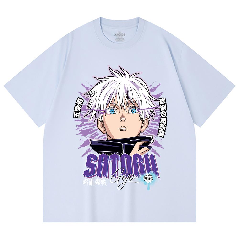 230 Gsm 100% Cotton Jujutsu Kaisen V27 Gojo Print Unisex Heavy Cotton T Shirt