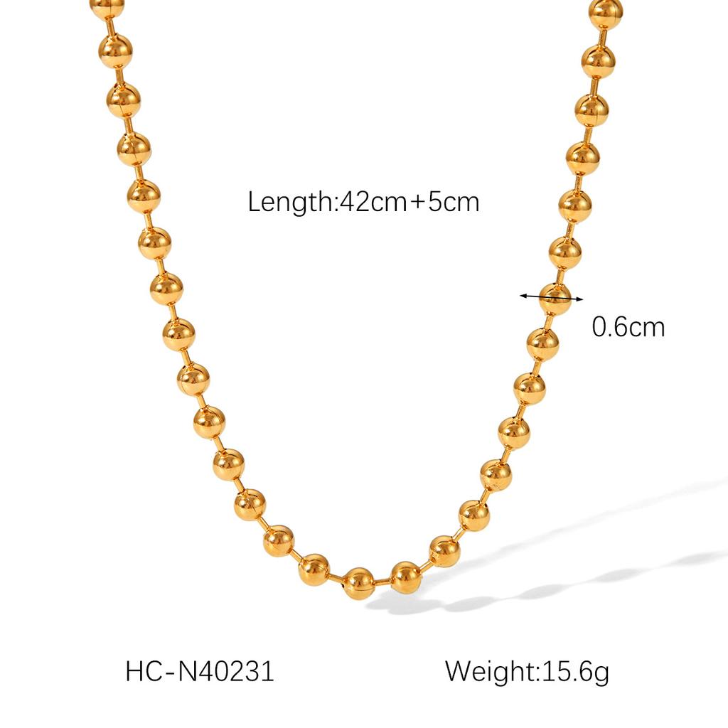 Fashionable minimalist titanium steel round bead chain necklace, unique trendy 18K gold stainless steel bracelet