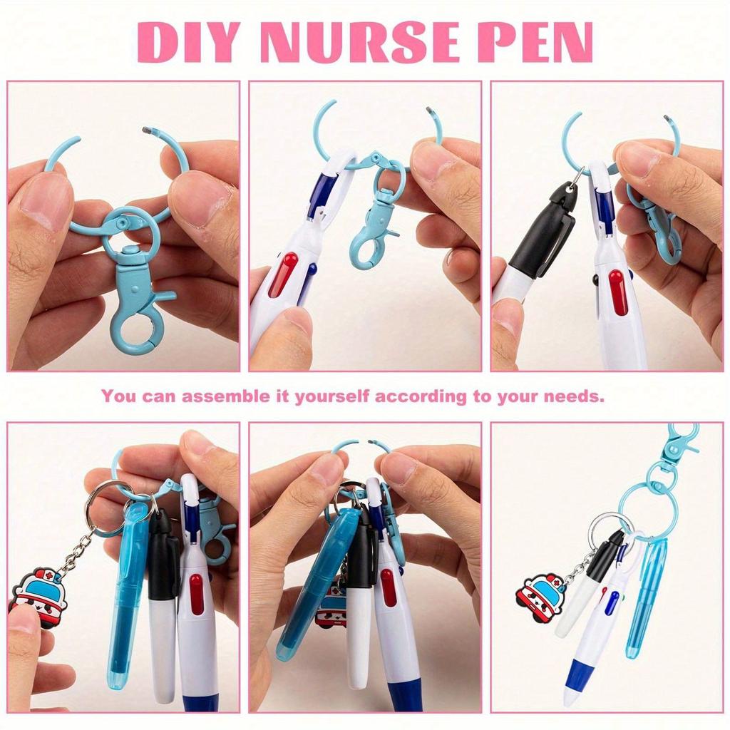 Mini Textmarker Krankenschwesternstifte für Ausweisrolle Stift enthalten 1 Textmarker mit Spitze, 1 Permanentmarker und 1 Kugelschreiber mit Einzug mit 1 Krankenschwester-Schlüsselanhänger