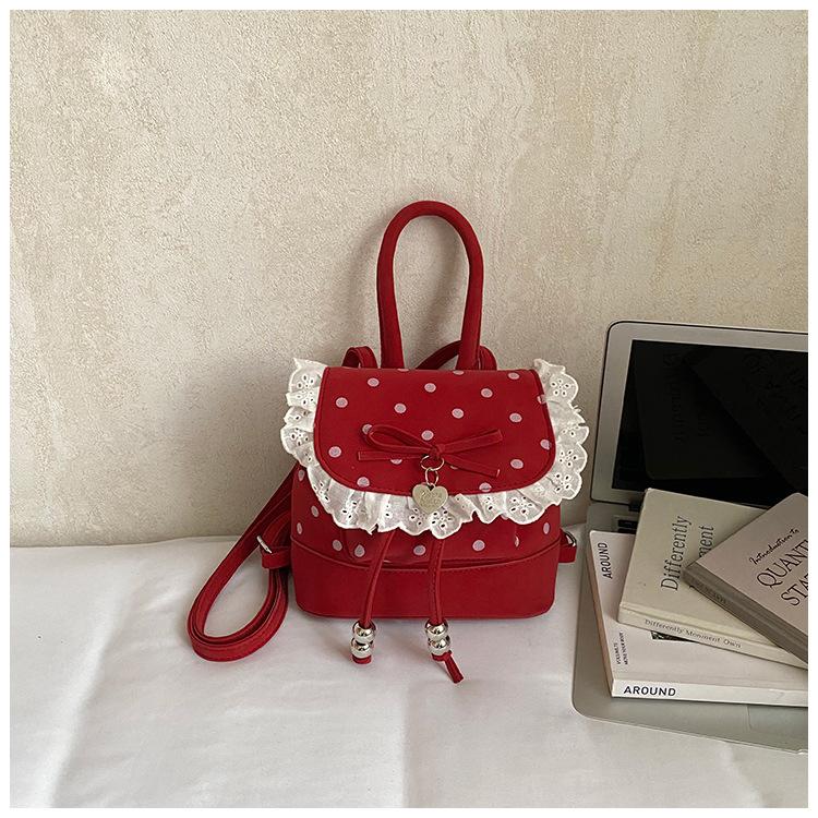 Zaino1011 nuovo carino pizzo pois zaino femminile senmeng alla moda moda semplice fiocco borsa a mano zaino