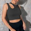 Women's Sexy Hot Girl Fashion Design Sleeveless Sports Vest Slim Ultra Short Sexy Hollow Round Neck Solid Color Top
