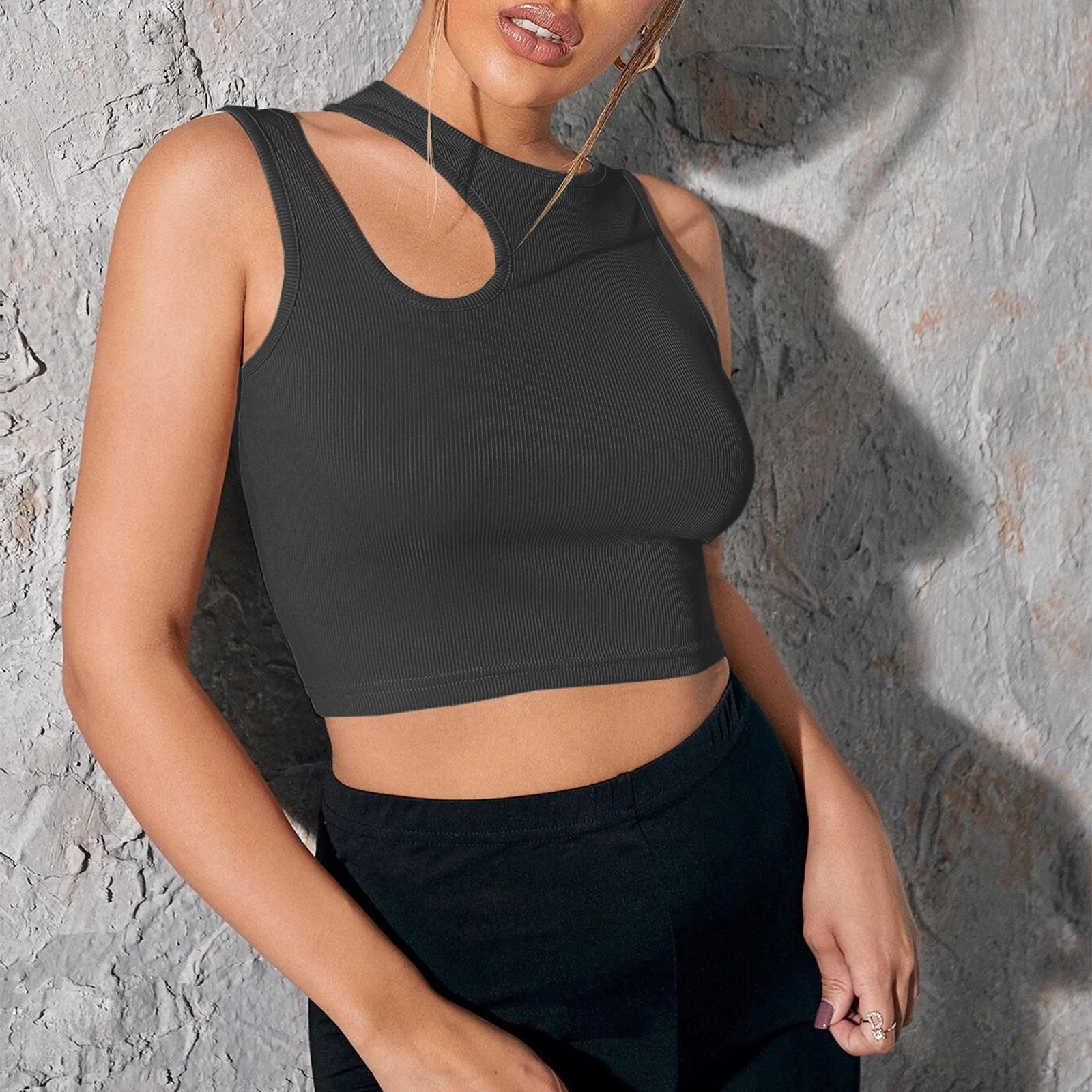 

Женский сексуальный модный спортивный жилет без рукавов для девочек, тонкий ультра короткий сексуальный однотонный топ с полым круглым вырезом S