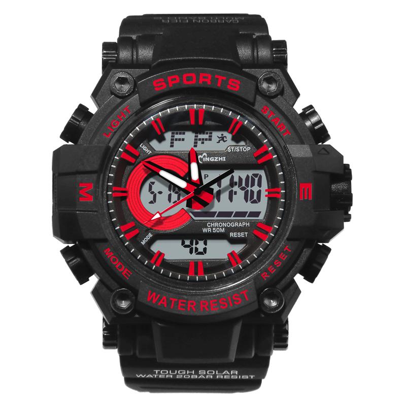Sports Chronograph Calendar Wrist Watch Repeater LED Display Digital with Analog 5ATM Water Resistant Alarm Unisex