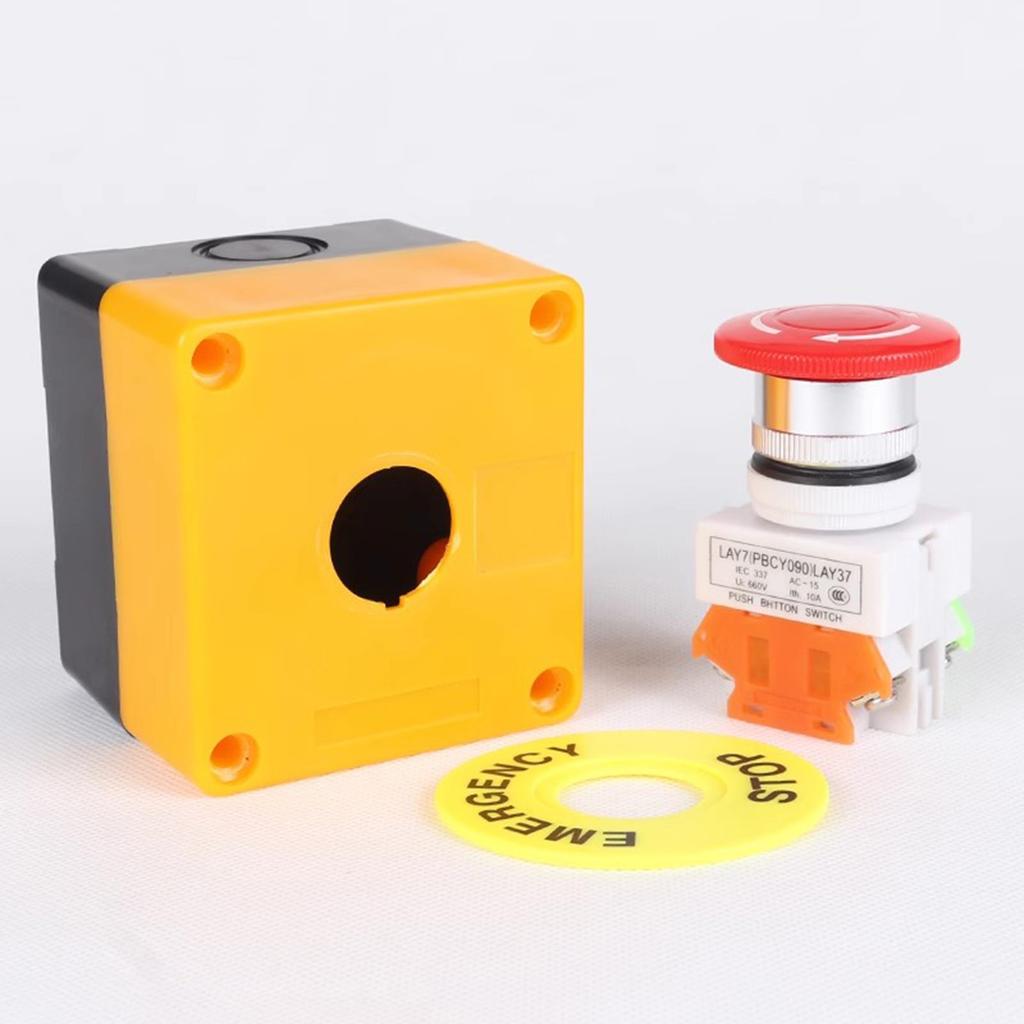 Red Sign Emergency Stop Push Button Sturdy Plastic Shell E-Stop Push Button for Indoor and Outdoor Electrical