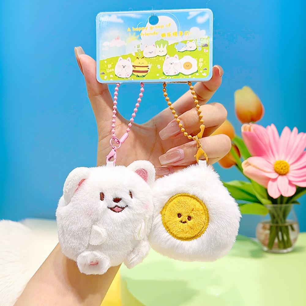 Cartoon Stuffed Animal Doll Keychain Fluffy Doll Squeaky White Dog Pendant  Backpack Decor