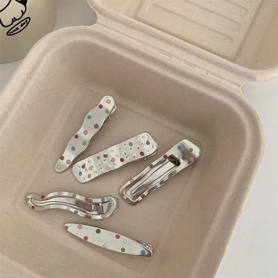1 Paar Mädchen Haarspange Punktmuster Wellenherzen Geometrisches Design Metall Haarspangen Seitenpony Haarspangen Pendlerhaar
