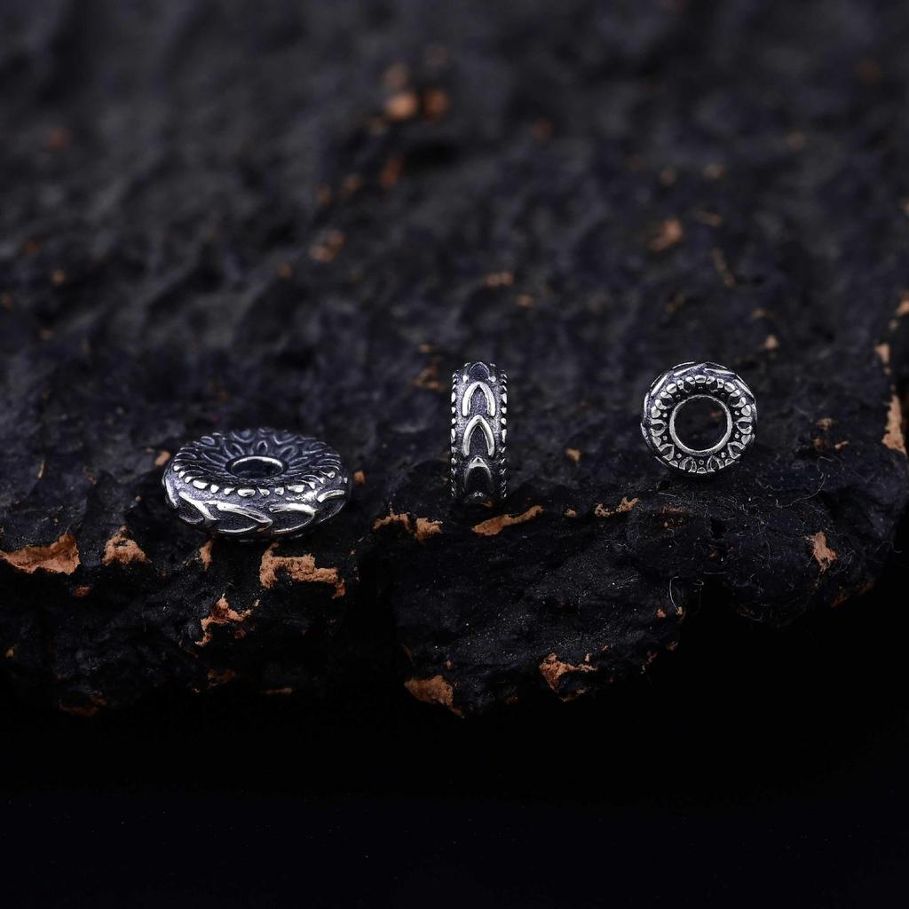 S925 Sterling Silver Chinese Retro Spacer Beads for DIY Prayer Woven Rope Jewelry.