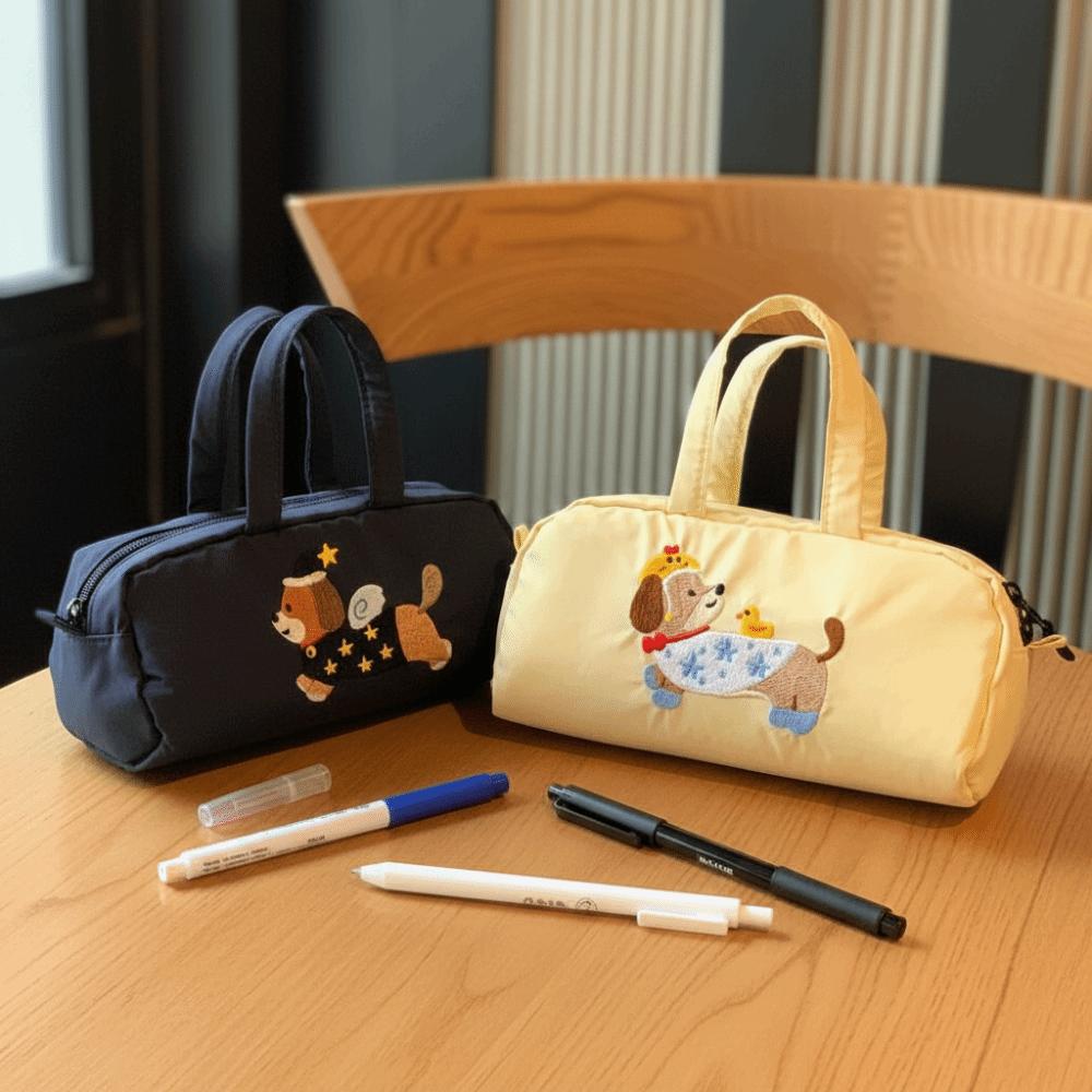 Embroidered Dog Cartoon Pencil Case Print Puppy Pencil Pouch  Stationery Holder