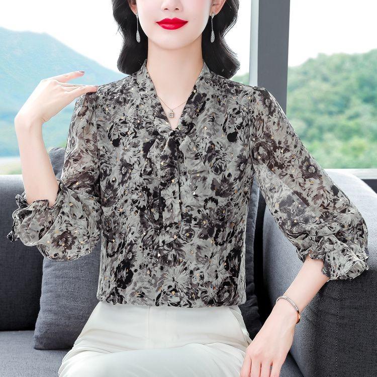 Stylish High End Loose Blouse Long Sleeve Chiffon Top Trendy and Elegant for Autumn Spring Versatile Tummy Cover